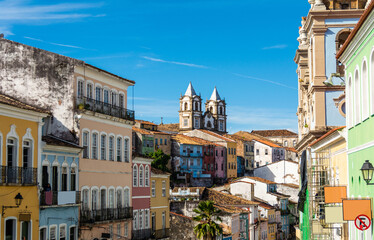 View of Pelourinho, historical and cultural place in Salvador, Bahia, Brazil - obrazy, fototapety, plakaty