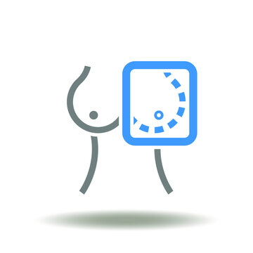 recommend clip art: Vector illustration of woman silhouette of a naked torso and breast mammography procedure. Symbol of mammogram. Female breast scan and screening icon.