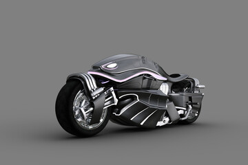 Obraz na płótnie Canvas Cyberpunk style futuristic sporty motorcycle. 3D illustration isolated on grey background.