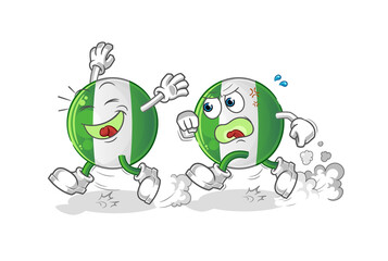 nigerian flag play chase cartoon. cartoon mascot vector