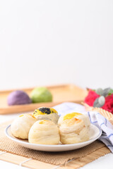 Chinese pastry stuffed with many sweet such as mung bean, egg yolk or custard