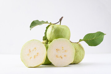Fresh organic guava fruit on white background, Tropical fruit