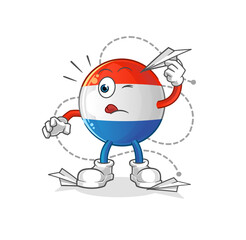 dutch flag with paper plane character. cartoon mascot vector