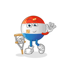 dutch flag sick with limping stick. cartoon mascot vector