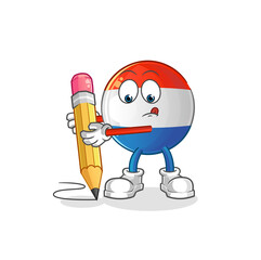 dutch flag write with pencil. cartoon mascot vector