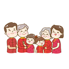 Cute Cartoon Chinese Family Vector.