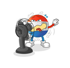 dutch flag in front of the fan character. cartoon mascot vector