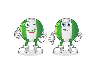 nigerian flag thumbs up and thumbs down. cartoon mascot vector