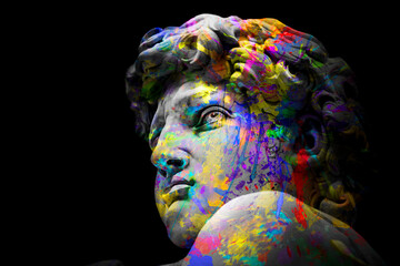 David by Michelangelo ink art full colors isolated , Renaissance sculpture created in marble