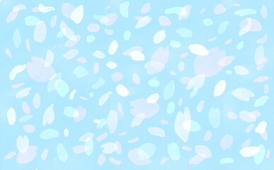 水彩画。舞い散る桜の花びら。桜の花びらの背景イメージ。春の水色桜壁紙。Watercolor. The falling cherry blossom petals. Background image of cherry blossom petals. Spring light blue cherry blossom wallpaper.