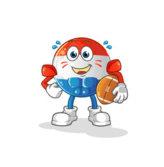 dutch flag playing rugby character. cartoon mascot vector