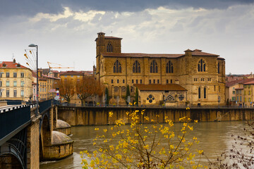 Panoramic view of the Isere river connecting Romans-sur-Isere to Bourg de Peage