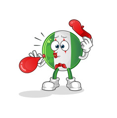 nigerian flag pantomime blowing balloon. cartoon mascot vector
