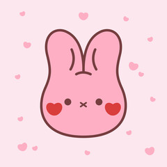 Cute pink  bunny with heart. Children's character. Animal character design.Valentine's day.Love.Heart.Isolated.Art.Vector.Illustration.