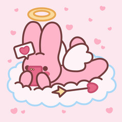 Little cute rabbit Cupid. Children's character. Animal character design.Valentine's day.Love.Heart.Isolated.Art.Vector.Illustration.