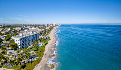 City with beach in BOCA RATON, Florida. Blue sky with empty space

