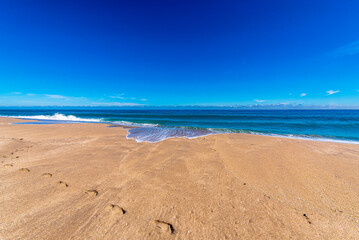 beach and sea. Clear Blue sky with empty space