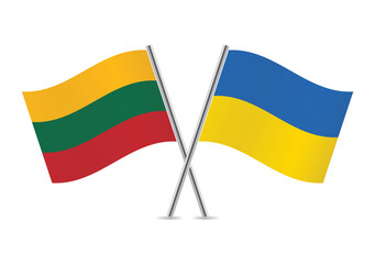Lithuania and Ukraine flags. Lithuanian and Ukrainian flags, isolated on white background. Vector illustration. - obrazy, fototapety, plakaty