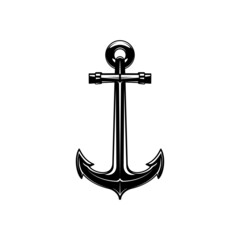 Marine anchor monochrome vector icon. Navy armature, ocean fleet symbol. Heavy steel nautical sailing equipment. Sailor tattoo, element for sea travel agency