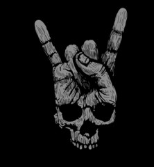 skull mixed with hand evil sign