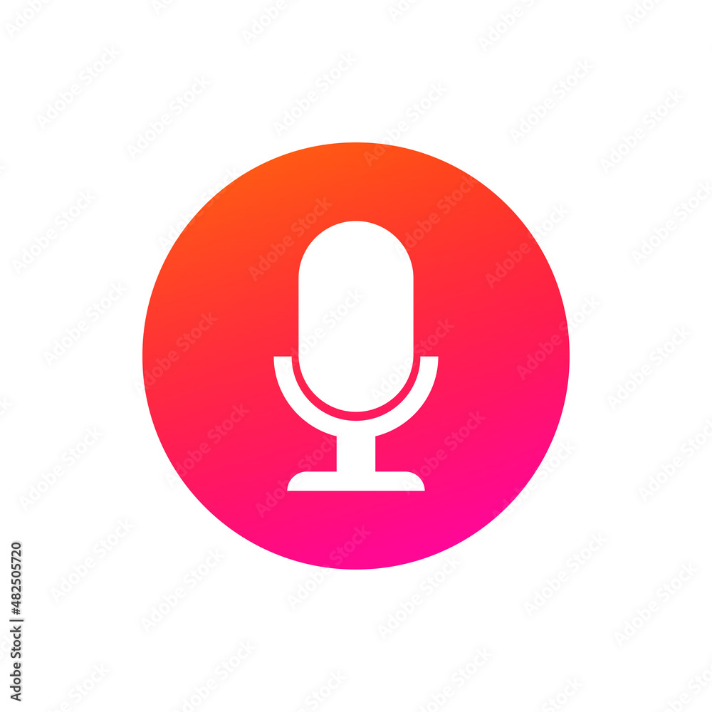 Poster Hi tech ai artificial intelligence speech recognition technology isolated microphone button. Vector speak and record button on phone, personal assistant helper. Mic smart speaker, voice command