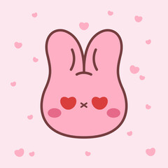 Cute pink  bunny with big heart eyes. Children's character. Animal character design.Valentine's day.Love.Heart.Isolated.Art.Vector.Illustration.