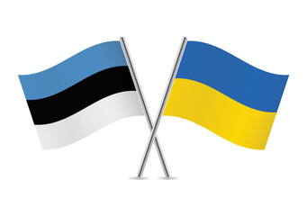 Estonia and Ukraine flags. Estonian and Ukrainian flags, isolated on white background. Vector illustration.