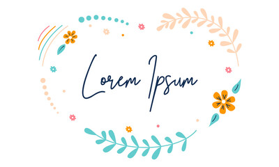 Frame of flowers and branches, leaves with space for congratulatory or greeting text. Border template, wedding invitation element, rustic theme frame, white background, nature object.Vector