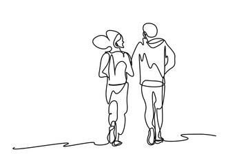 couple jogging together talking drawing concept