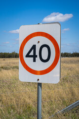 Rural 40km limit speed sign
