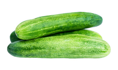 Three fresh green cucumbers isolated