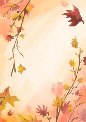 Brown floral leaves watercolor background