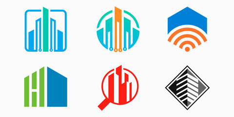 Tech City Logo icon set. Design Concept construction vector illustration.
