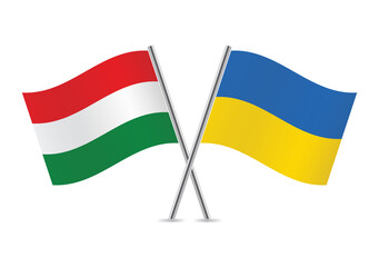 Hungary and Ukraine flags. Hungarian and Ukrainian flags, isolated on white background. Vector illustration.