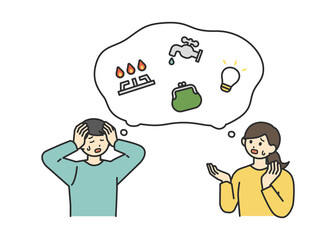 若い男性と女性が光熱費について考えているイラスト素材