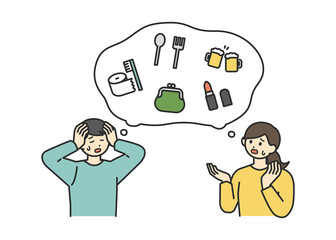 若い男性と女性が生活費について考えているイラスト素材
