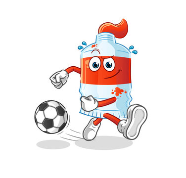 watercolor tube kicking the ball cartoon. cartoon mascot vector