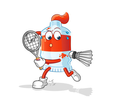watercolor tube playing badminton illustration. character vector