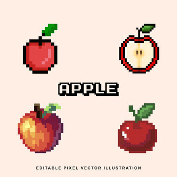 Pixel apple set creative design icon vector illustration for video game asset, motion graphic and others