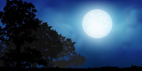 tree silhouette with full moon