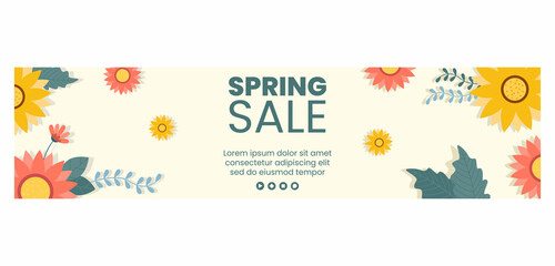Naklejka na ściany i meble Spring Sale with Blossom Flowers Banner Template Flat Design Illustration Editable of Square Background for Social Media or Greeting Card