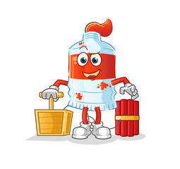 Obraz premium watercolor tube holding dynamite detonator. cartoon mascot vector