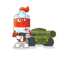 watercolor tube soldier with tank character. cartoon mascot vector