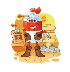 watercolor tube cowboy with wanted paper. cartoon mascot vector