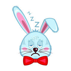 Bunny head rabbit face sleep cartoon isolated white background