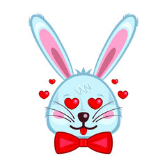 Bunny head rabbit face love cartoon isolated white background