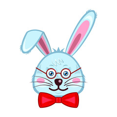 Bunny head rabbit face in glasses cartoon isolated white background