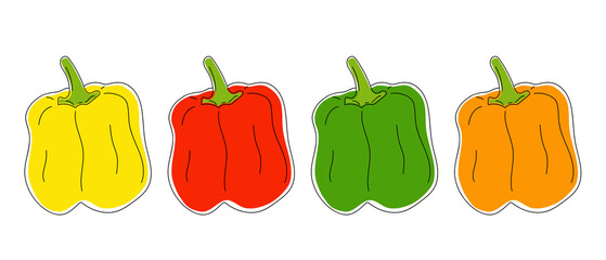 Set of colorful bell pepper in doodle style isolated on a white background. Vector illustration.