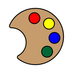 Fototapeta premium Art palette icon. Watercolor paint. Cartoon colored sign. Hobby time. Creative work. Vector illustration. Stock image.