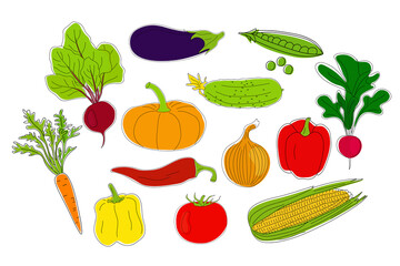 Set of vegetables in doodle style isolated on a white background.
